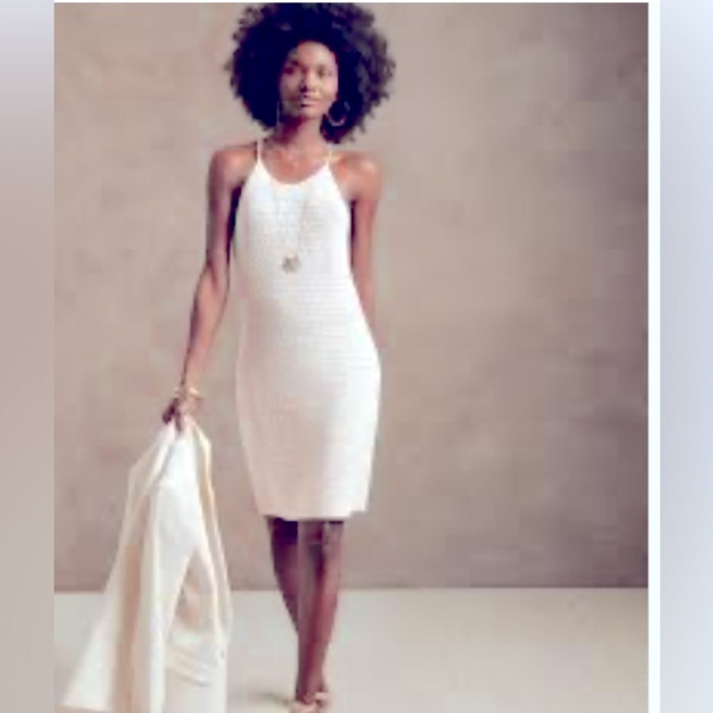 Banana Republic Cream Halter Sheath Midi Dress